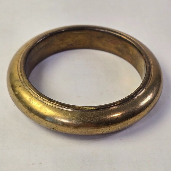 Vintage Brass Bangle Bracelet Heavy Dome Boho Mid Century 8.5 inch Retro READ - Picture 7 of 10